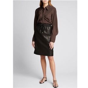 Theory Drawstring Leather Skirt Black Point Nappa Size XS